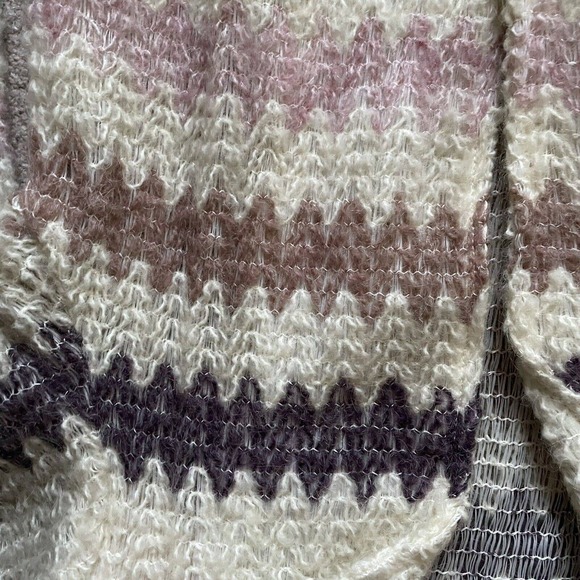 Vintage 80s WOMENS Cardigan Sweater zig zag stripe Cream S 2 4 NEW NWT - Picture 10 of 11